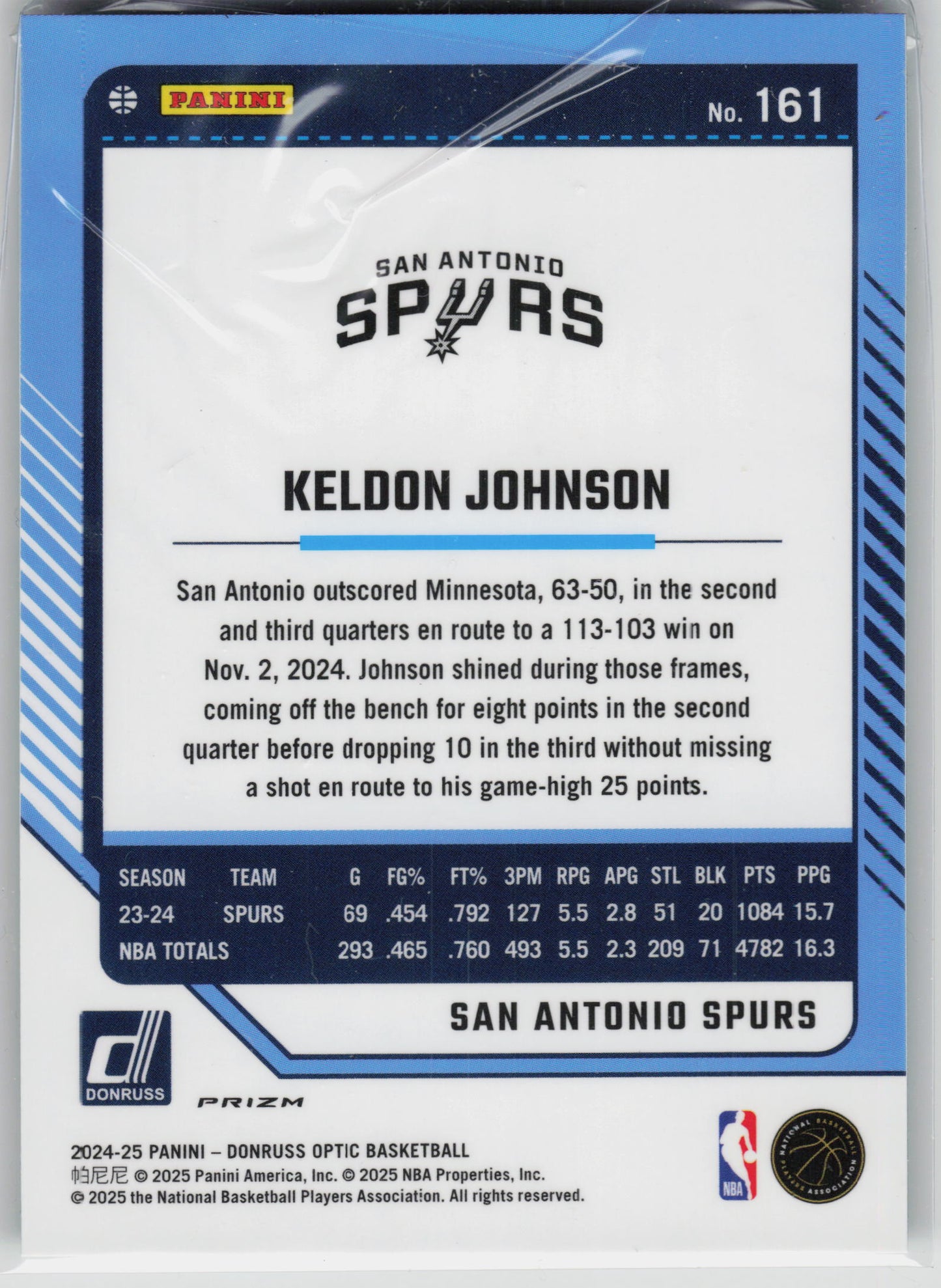 2024-25 Donruss Optic #161 Keldon Johnson Green Seismic