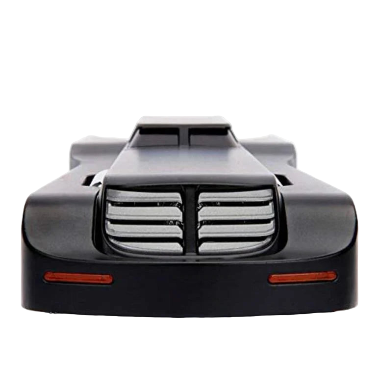 Front view of Batman The Animated Series Batmobile die-cast collectible with grille and headlights – DC Collectible