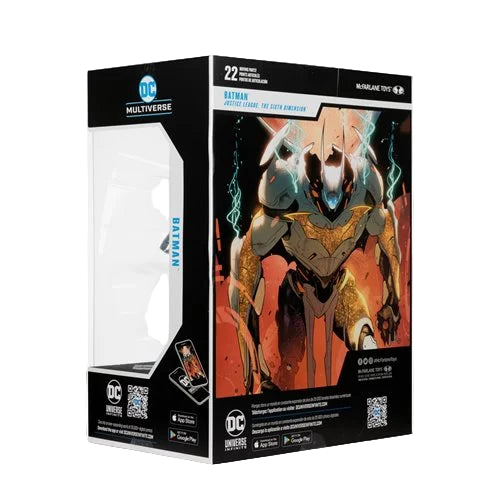 Back and side view of McFarlane DC Multiverse Batman Final Batsuit 10-inch MegaFig packaging showing official artwork, logo, and collectible card preview.