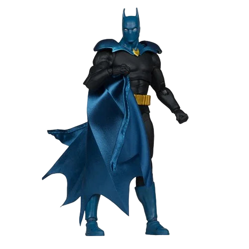 McFarlane DC Multiverse Batman One Million 7-inch action figure in dynamic pose holding blue fabric cape.
