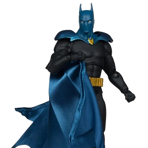 McFarlane DC Multiverse Batman One Million 7-inch action figure close-up in hero pose with blue cape and gold utility belt.
