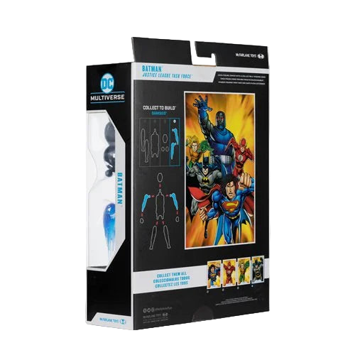 Back of McFarlane DC Multiverse Batman Justice League Task Force box displaying Build-A Darkseid diagram and team artwork.