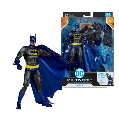 Batman Justice League Task Force 7-inch figure posed beside packaging from McFarlane DC Multiverse Build-A Wave 14.
