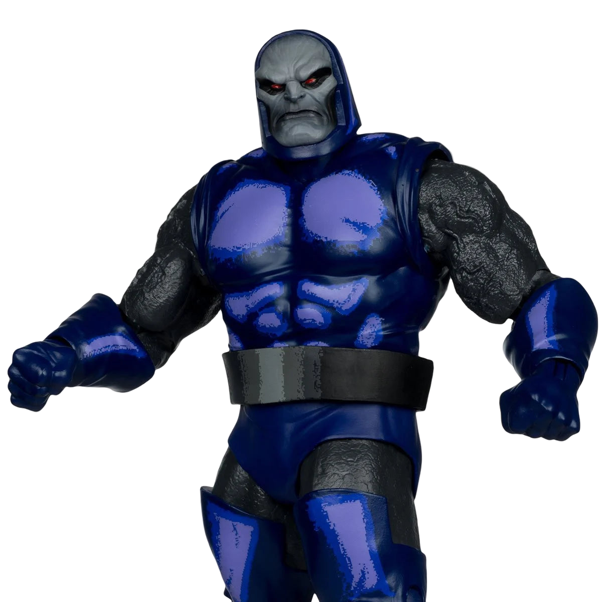 Close-up of McFarlane DC Build-A Wave 14 Darkseid Build-A Figure showing detailed armor and red eyes.