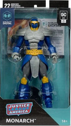 Front view of McFarlane DC Direct Monarch 7-inch figure package labeled Justice League America.