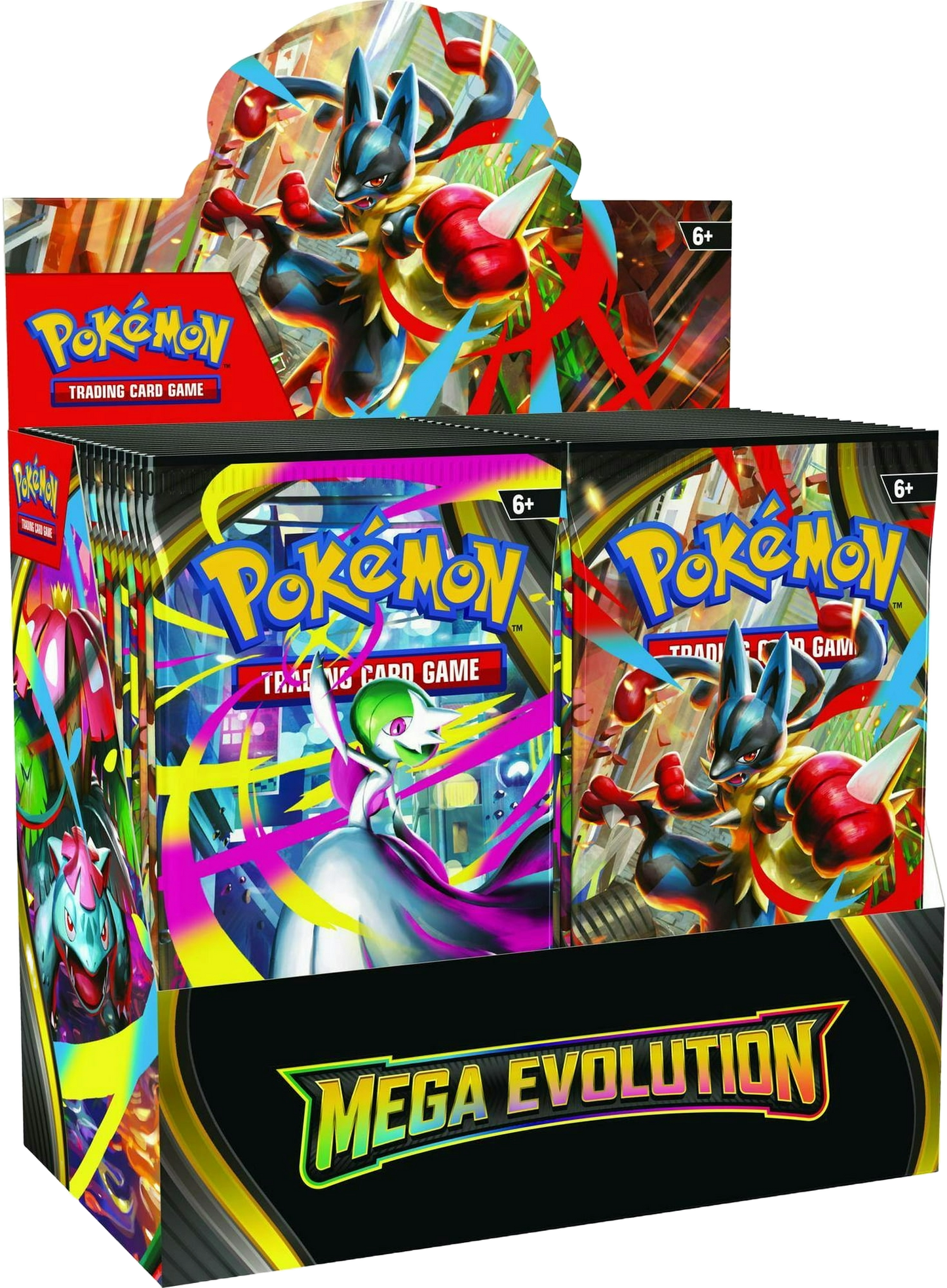Pokémon TCG Mega Evolution Enhanced Booster Box opened for display with visible booster packs.