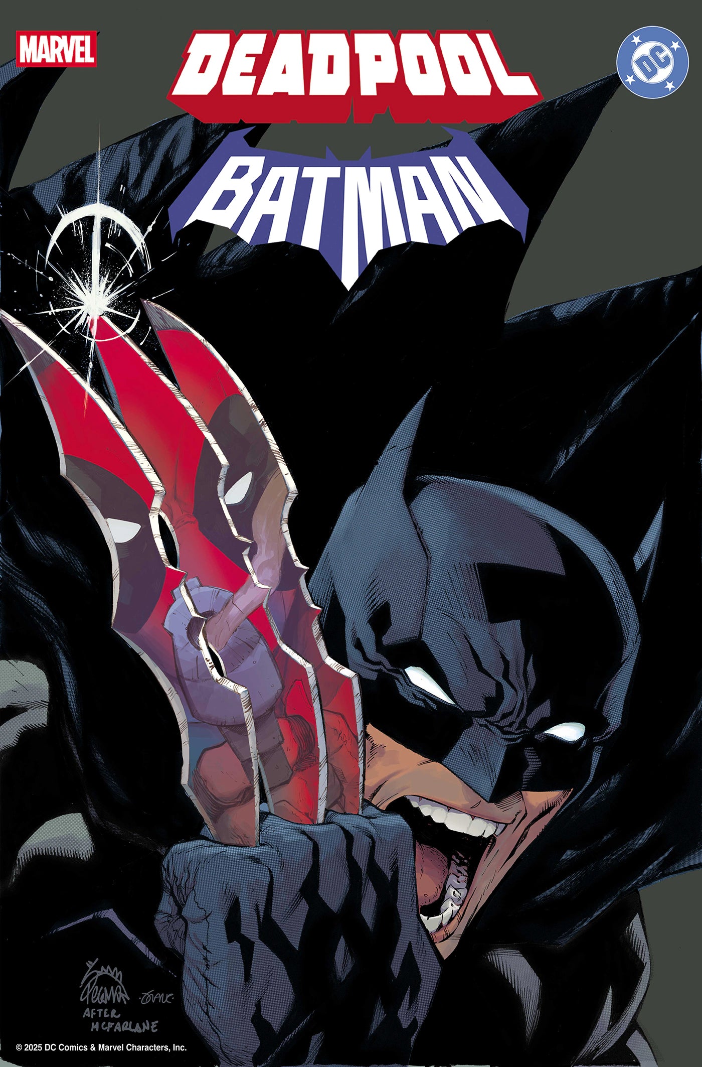 Deadpool/Batman #1 Ryan Stegman Homage Variant – Batman with Deadpool reflection homage to McFarlane’s Batman #423, Marvel/DC crossover comic