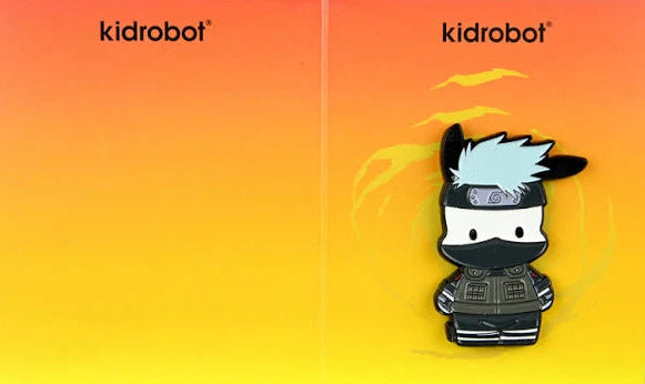 Hello Kitty as Kakashi enamel pin with silver hair and ninja headband from the Naruto Shippuden x Hello Kitty crossover set.