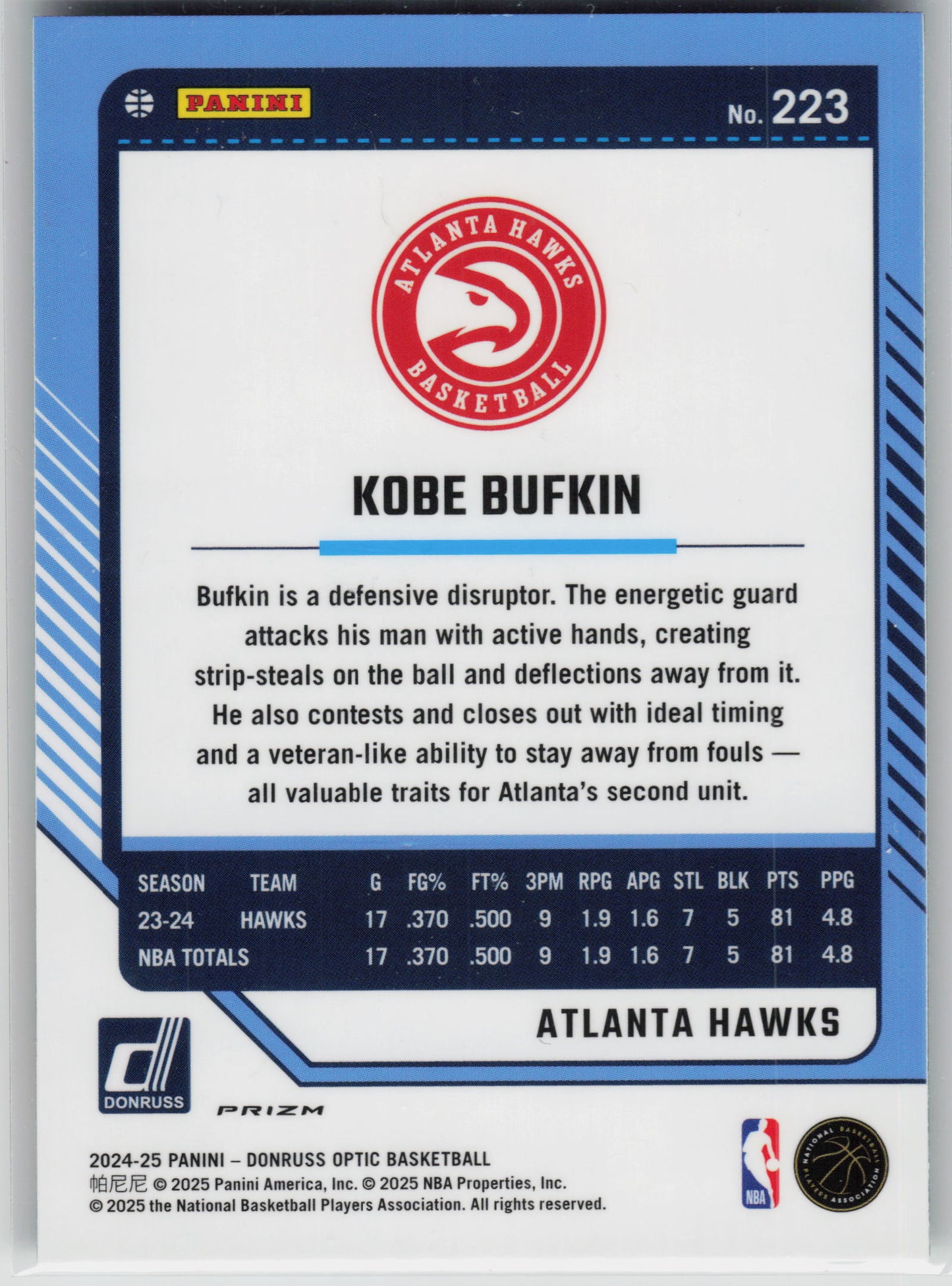 2024-25 Donruss Optic #223 Kobe Bufkin Green Seismic