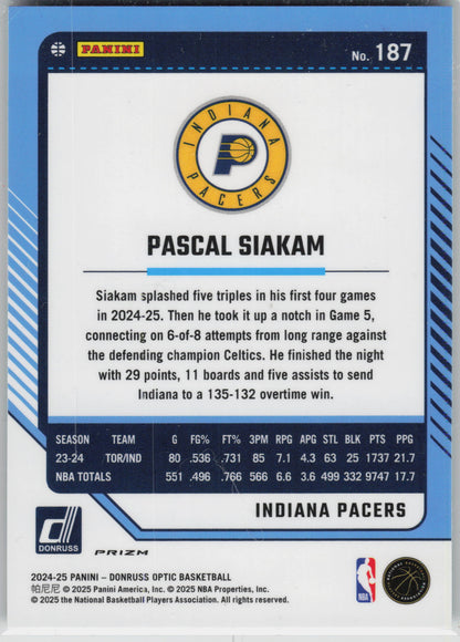 2024-25 Donruss Optic #187 Pascal Siakam Green Seismic