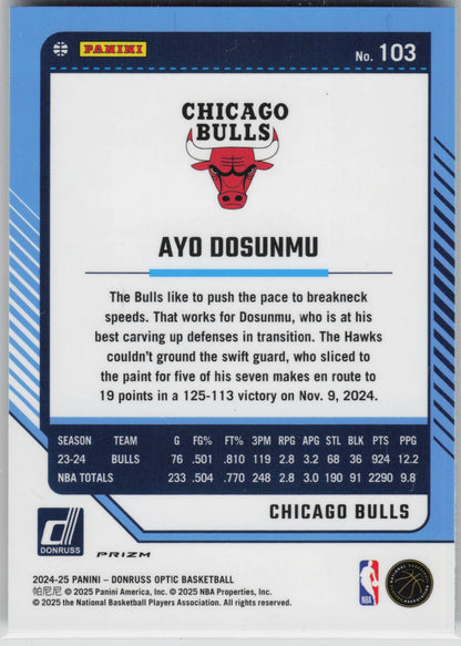 2024-25 Donruss Optic #103 Ayo Dosunmu Green Seismic