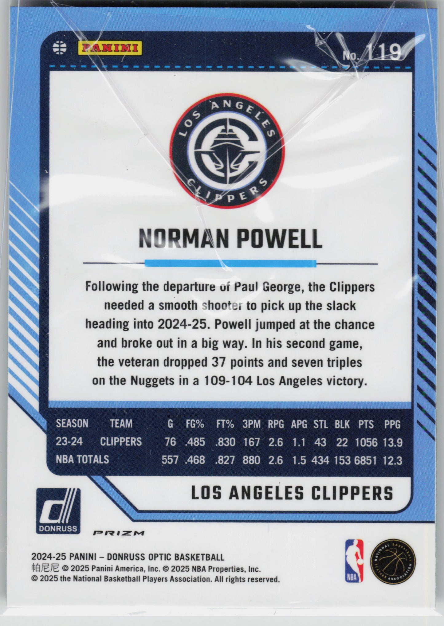 2024-25 Donruss Optic #119 Norman Powell Green Seismic