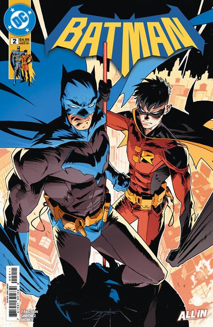 Batman #2 – Cover A by Jorge Jimenez featuring Tim Drake Robin trapped with criminals in a paddy wagon, DC Comics 2025