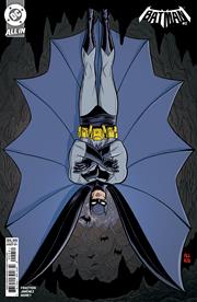 Batman #2 – Cover E Michael Allred card stock variant featuring retro-style Batman upside down with cape spread like bat wings, DC Comics 2025