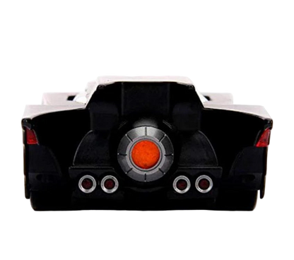 Rear view of Batman The Animated Series Batmobile die-cast collectible showing jet engine exhaust details – DC Collectible