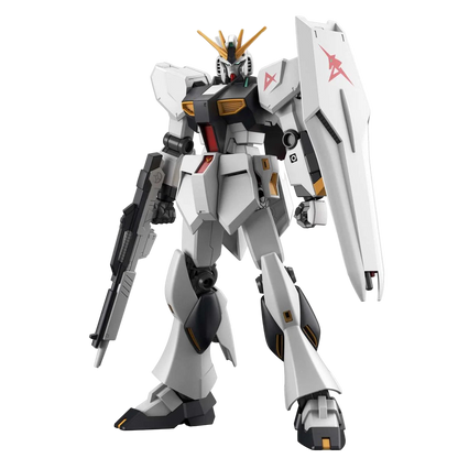 Bandai Hobby Gunpla Nu Gundam Entry Grade 1:144 model kit fully built with shield and beam rifle.
