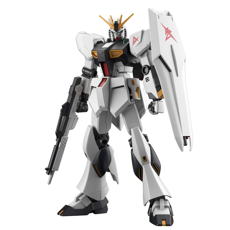 Bandai Hobby Gunpla Nu Gundam Entry Grade 1:144 model kit fully built with shield and beam rifle.
