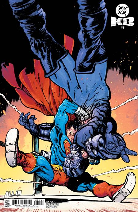 DC K.O. #1 (of 5) Cover C Daniel Warren Johnson card stock variant – Superman grappling in a brutal fight, DC Comics 2025 event