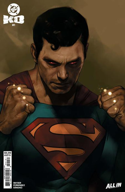 DC K.O. #1 (of 5) Cover G Ben Oliver Face-Off card stock variant – Superman clenching fists with glowing red eyes, DC Comics 2025 event