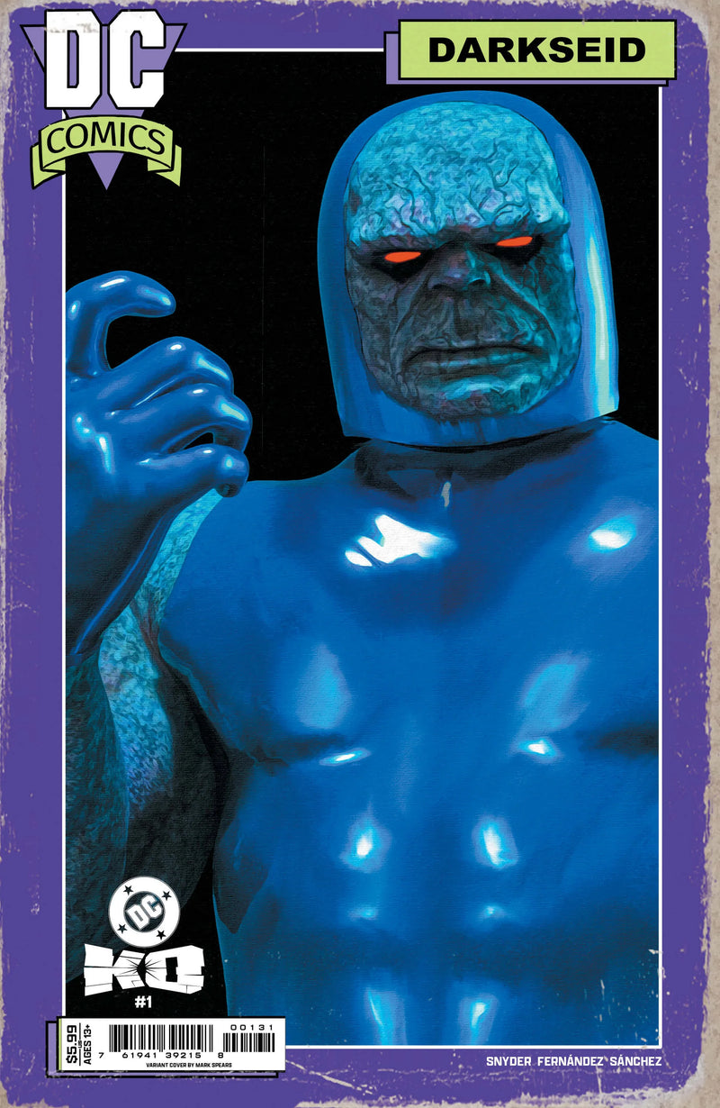 DC K.O. #1 Darkseid Variant Cover by Mark Spears – Vintage-style portrait of Darkseid with glowing red eyes, from DC Comics 2025.