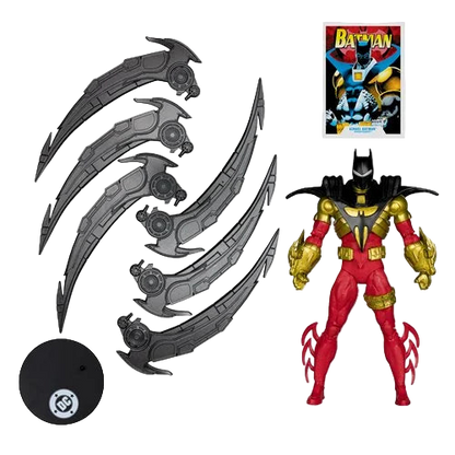 McFarlane DC Multiverse Azrael Batman Knightquest 7-inch figure with detachable blades, display base, and collector art card.