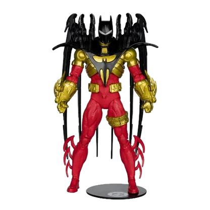 McFarlane DC Multiverse Azrael Batman Knightquest 7-inch action figure front pose showing red and gold armored design with winged gauntlets.
