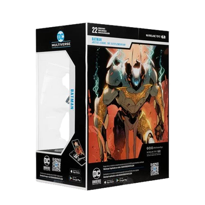 Back and side view of McFarlane DC Multiverse Batman Final Batsuit 10-inch MegaFig packaging showing official artwork, logo, and collectible card preview.