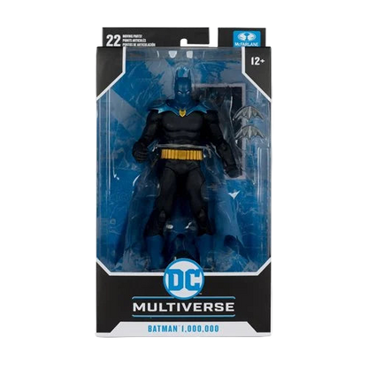Front view of McFarlane DC Multiverse Batman One Million 7-inch action figure packaging showing figure, logo, and accessories.