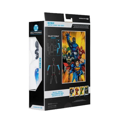 Back of McFarlane DC Multiverse Batman Justice League Task Force box displaying Build-A Darkseid diagram and team artwork.