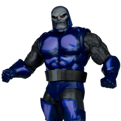 Close-up of McFarlane DC Build-A Wave 14 Darkseid Build-A Figure showing detailed armor and red eyes.