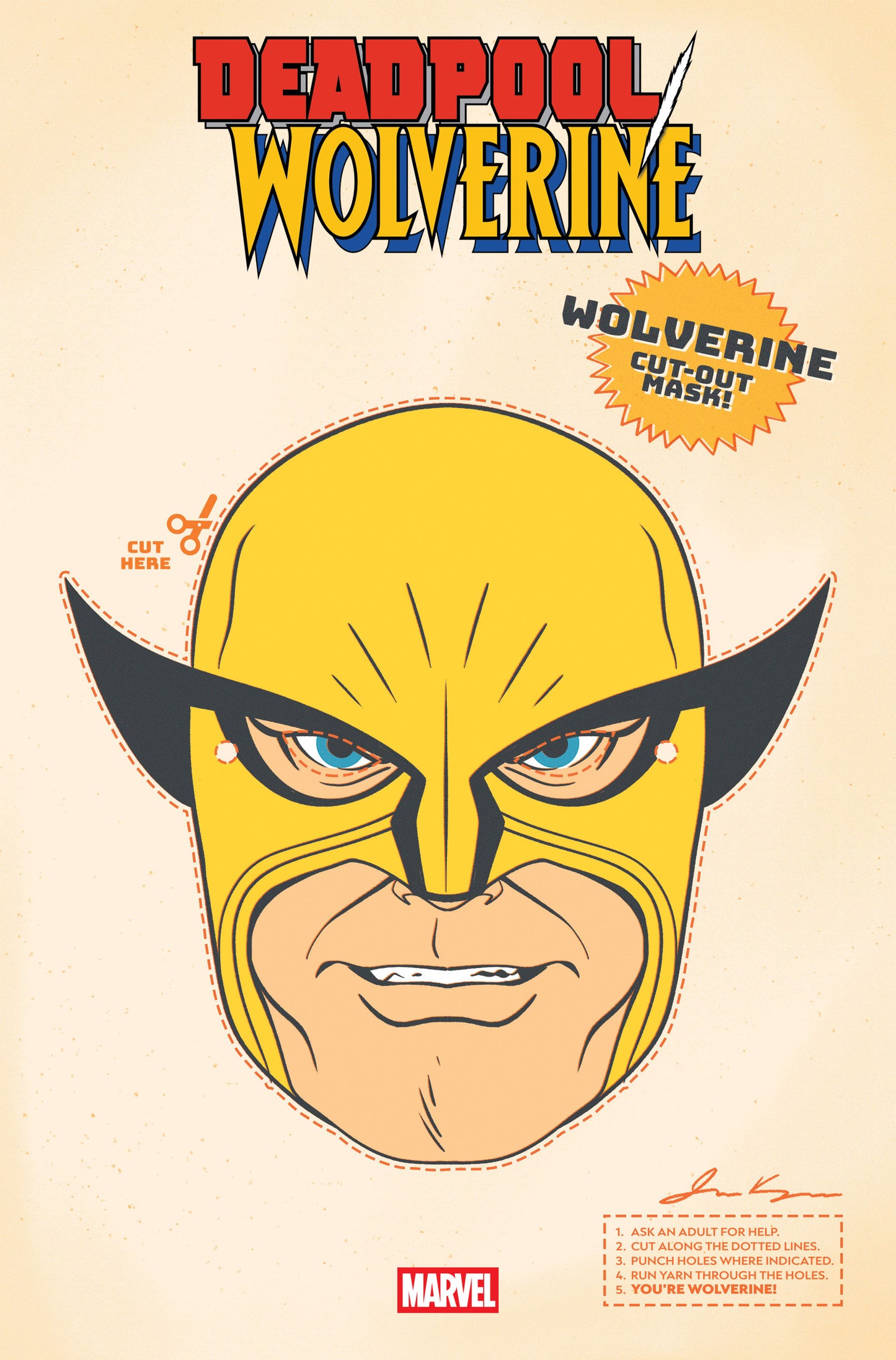 Deadpool/Wolverine #9 Retro Halloween Mask Variant comic book cover (2025, Marvel) by Benjamin Percy and Robert Gill – seasonal Marvel variant.