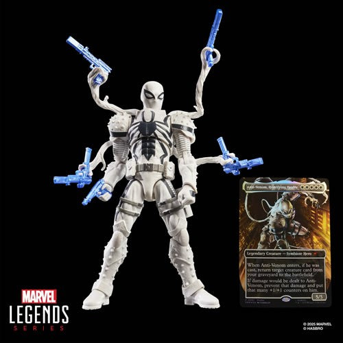 Marvel Legends Agent Anti-Venom action figure with four symbiote arms and exclusive Magic the Gathering crossover card