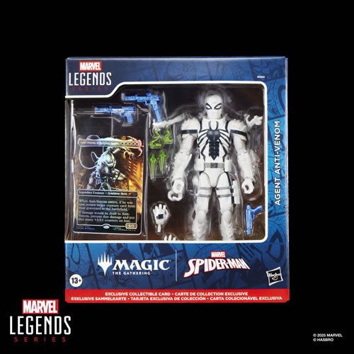 Marvel Legends Agent Anti-Venom action figure in retail box with exclusive Magic the Gathering crossover card