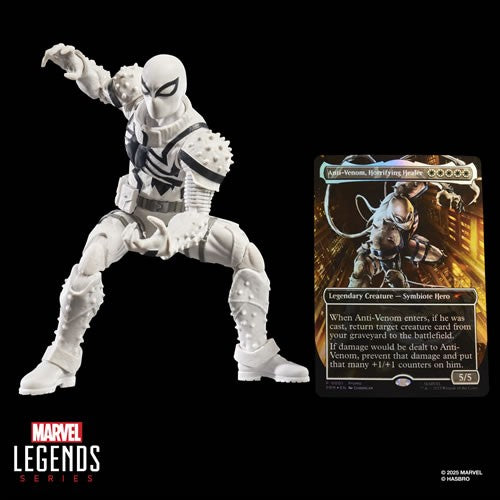 Agent Anti-Venom Marvel Legends figure posed alongside Magic the Gathering crossover card