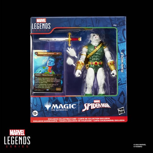 Marvel Legends 6" Man-Wolf figure in retail box with Magic the Gathering crossover card and sword accessory
