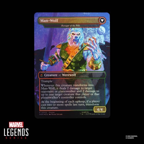 Exclusive Magic the Gathering Man-Wolf card featuring werewolf creature design and stats
