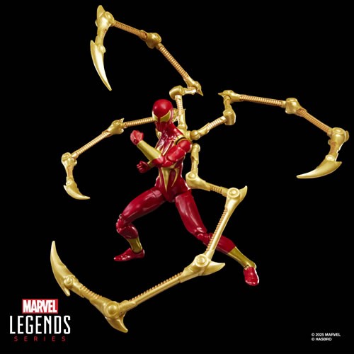 Mary Jane Watson Iron Spider Marvel Legends figure posed dynamically with extended golden spider legs