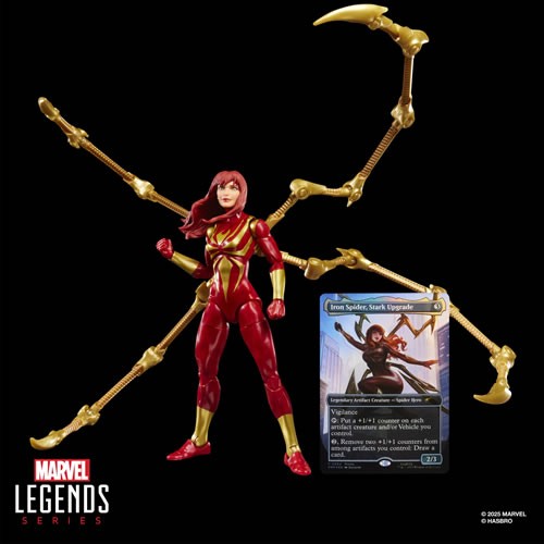Marvel Legends Mary Jane Watson Iron Spider figure in red and gold suit posed with articulated arms
