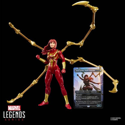 Marvel Legends Mary Jane Watson Iron Spider figure in red and gold suit posed with articulated arms
