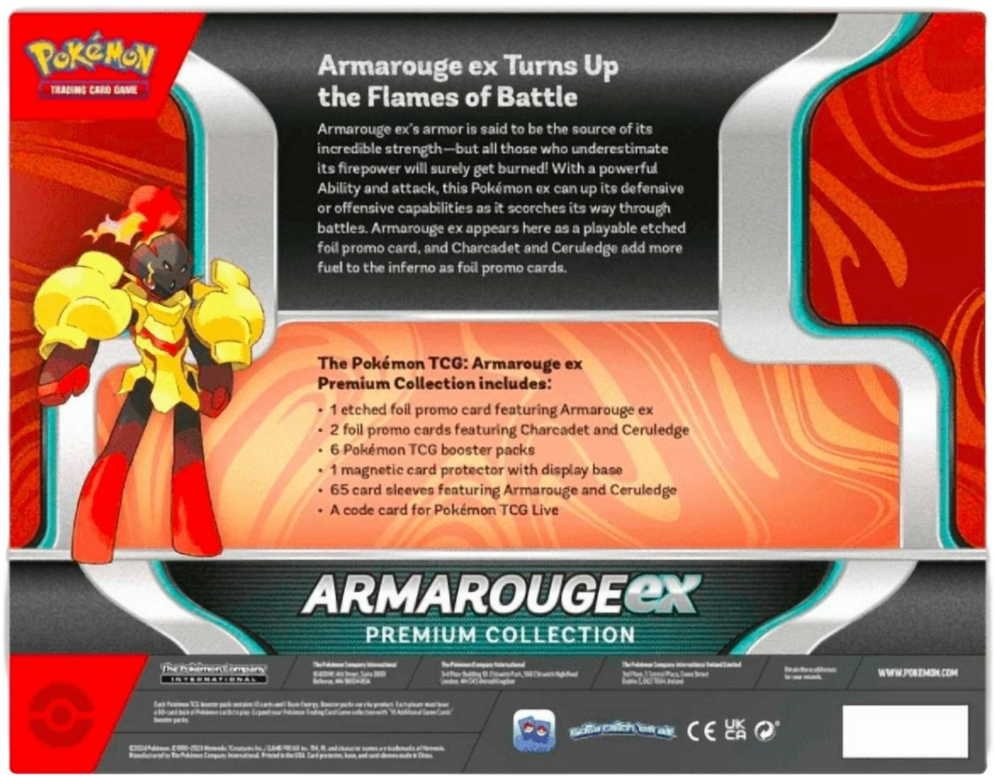 Back of the Armarouge ex Premium Collection box detailing contents and features.