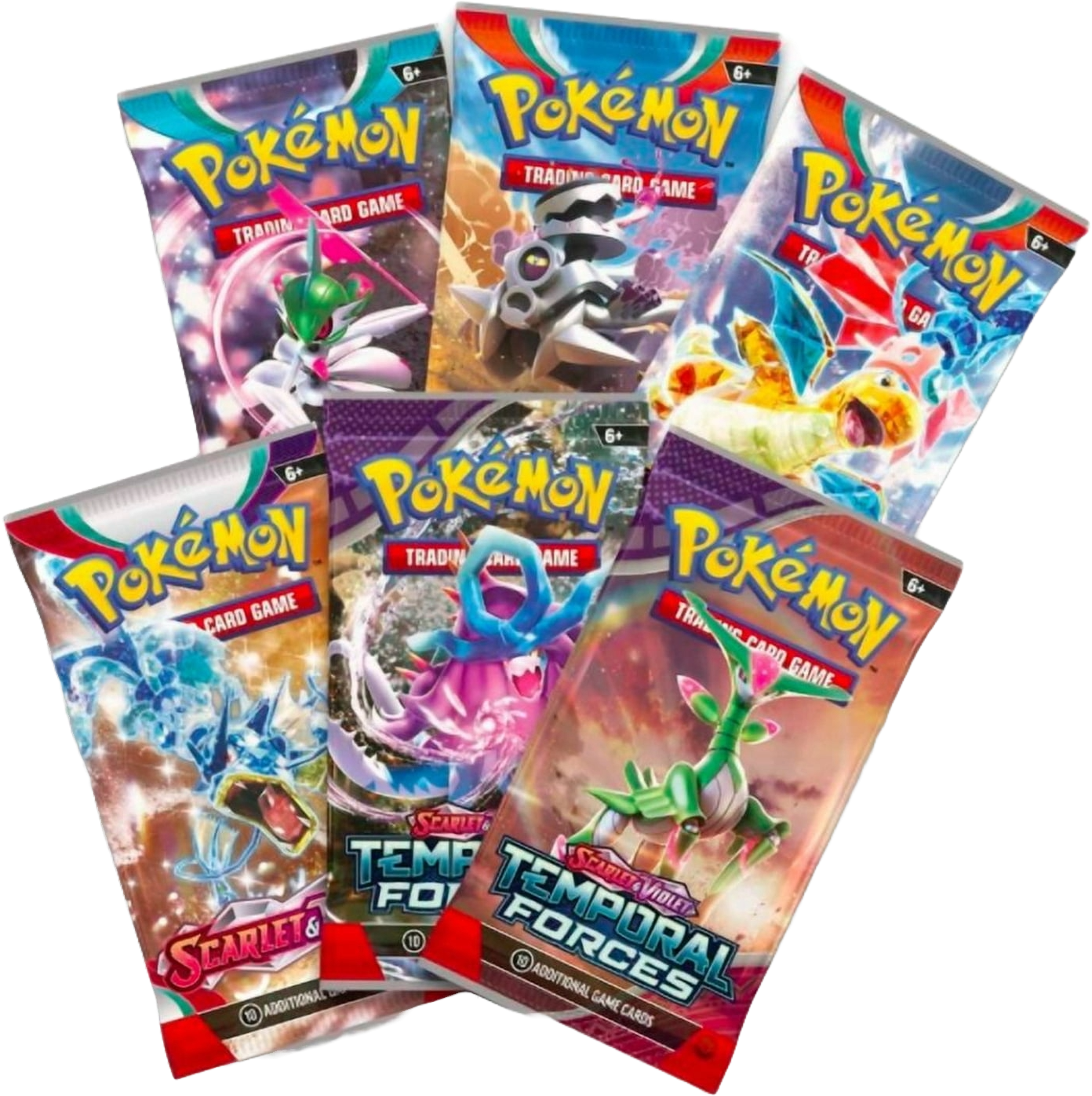 Assortment of Pokémon TCG booster packs included in the Armarouge ex Premium Collection.