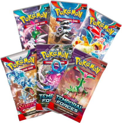 Assortment of Pokémon TCG booster packs included in the Armarouge ex Premium Collection.
