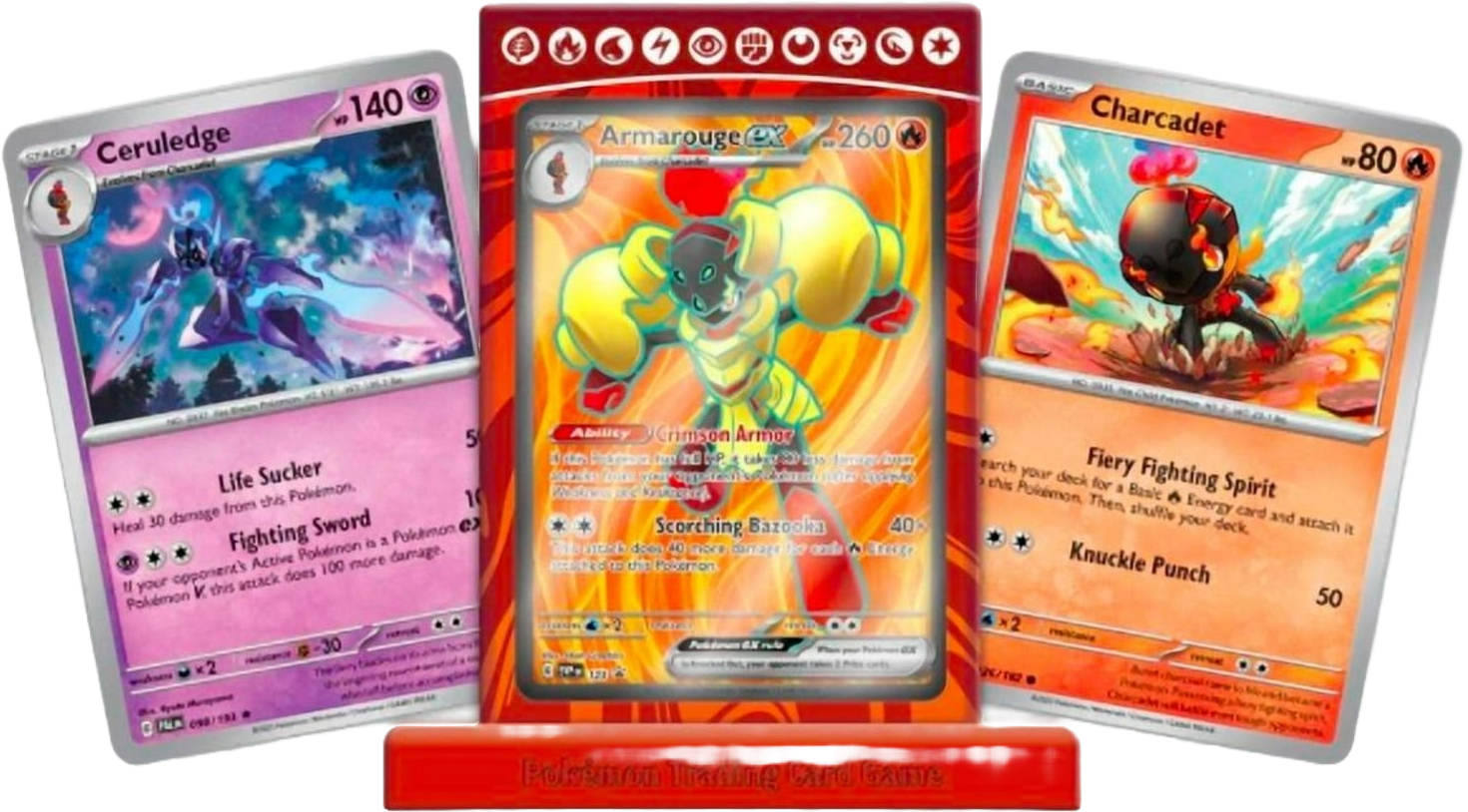 Promo card lineup from the Armarouge ex Premium Collection including Armarouge ex, Ceruledge, and Charcadet.