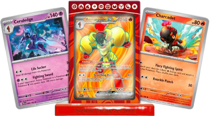 Promo card lineup from the Armarouge ex Premium Collection including Armarouge ex, Ceruledge, and Charcadet.