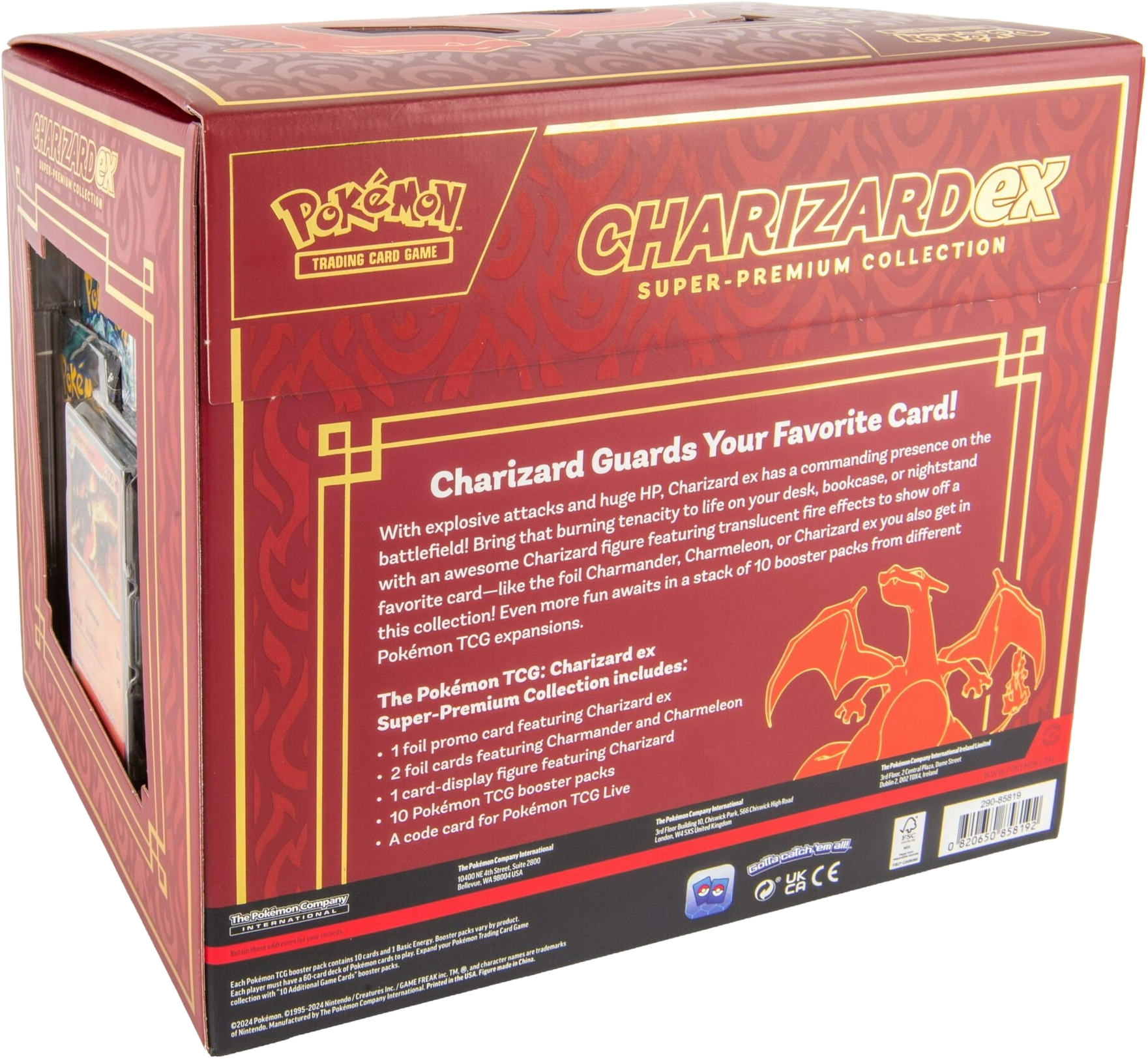 Angled rear packaging view of the Charizard ex Super-Premium Collection.