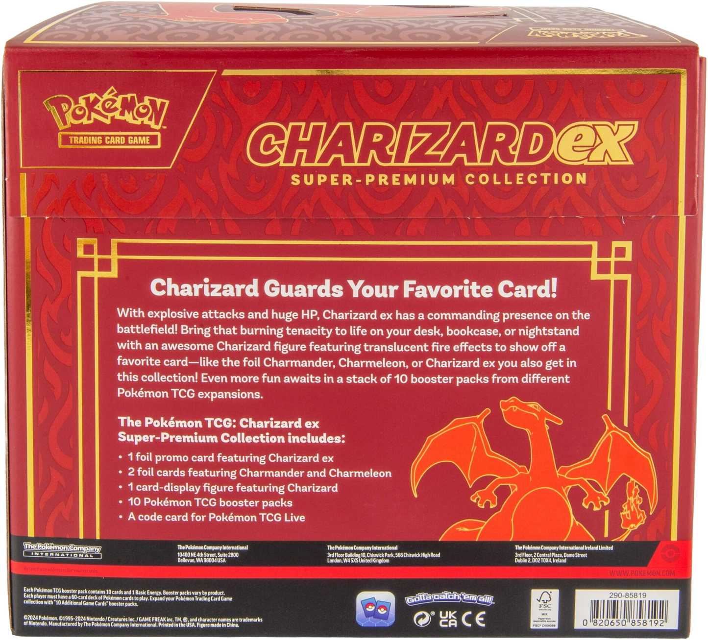Back view of the Charizard ex Super-Premium Collection showing contents and product details.