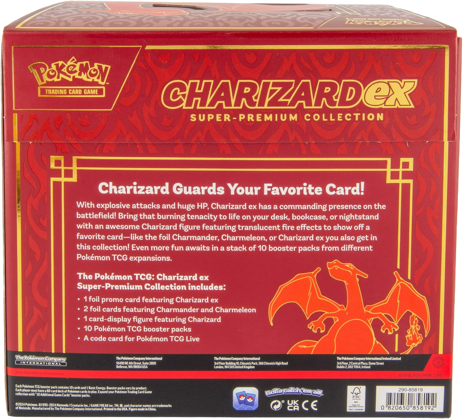 Back view of the Charizard ex Super-Premium Collection showing contents and product details.