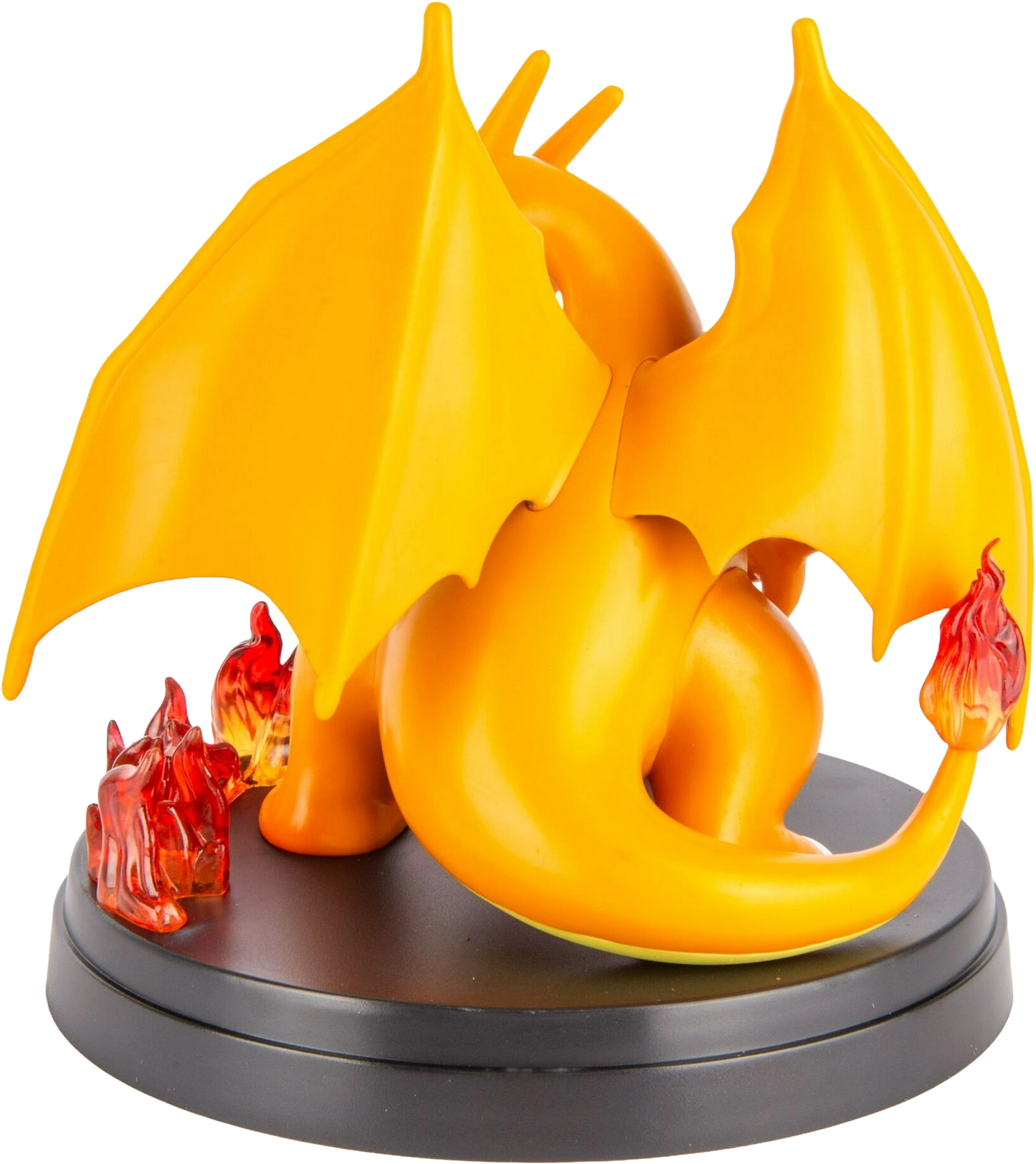 Rear view of the Charizard figure with wings and fire base.