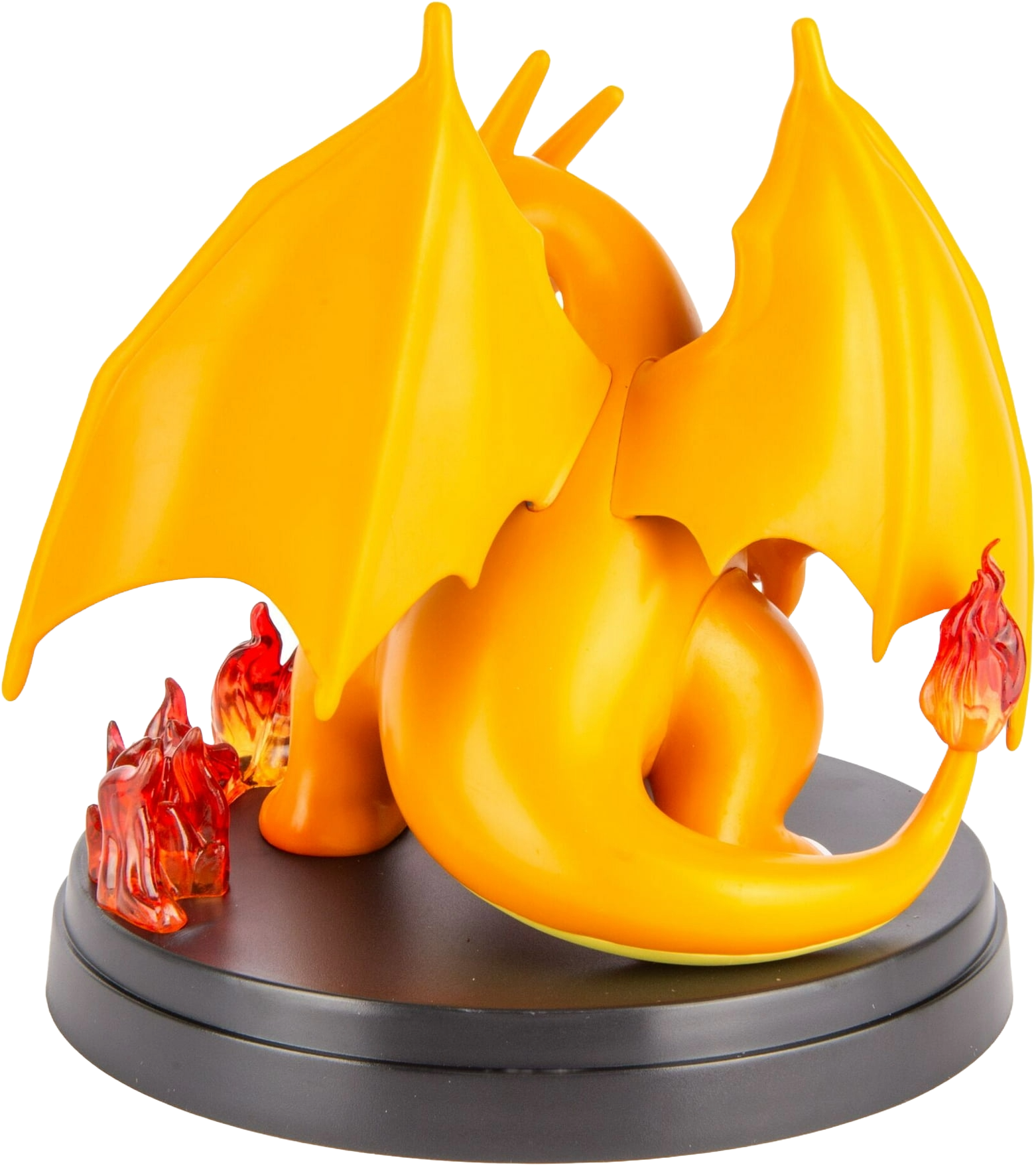Rear view of the Charizard figure with wings and fire base.