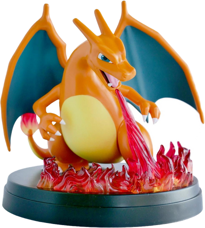 Front view of the Charizard figure with translucent fire effects from the Super-Premium Collection.